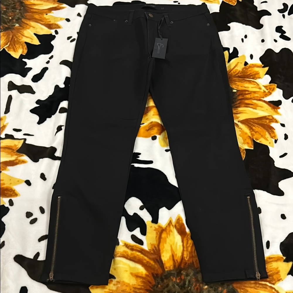 Black Straight Leg Jeans with Zippers